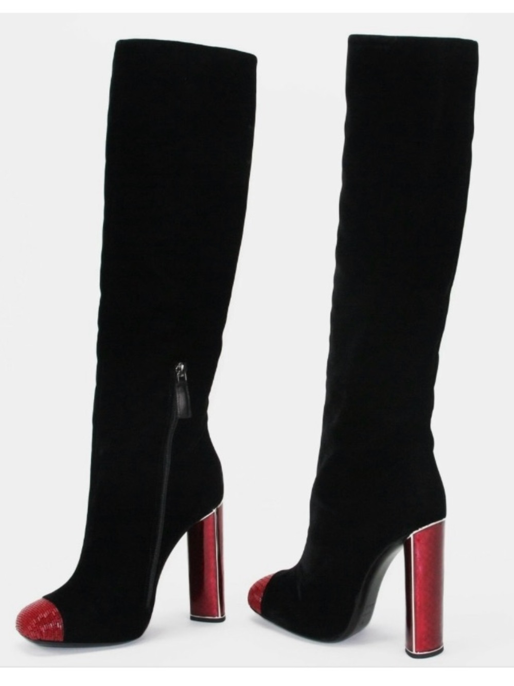 Tom Ford $2700 Bead-Embellished Black Velvet Ruby Red Heel Boots Italy size 37